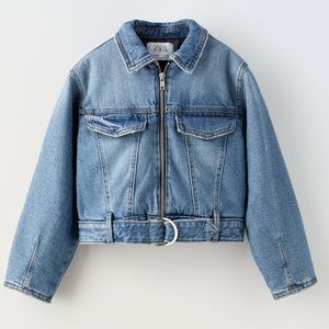 Zara Girls Cropped Denim Biker Jacket